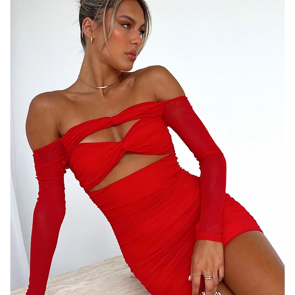 White Fox Boutique Vibrant Red Cut-Out Mini Dress